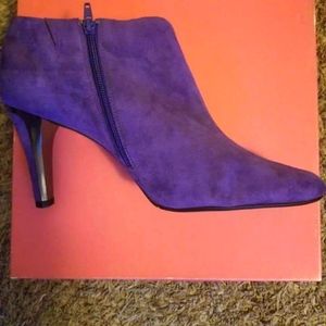 Purple Suede Pointed-Toe Ankle Boot with Side Zip - Women